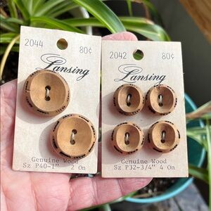 Vtg Wooden Genuine Wood Buttons On Cards Lansing 2044 2042 LaMode Sewing